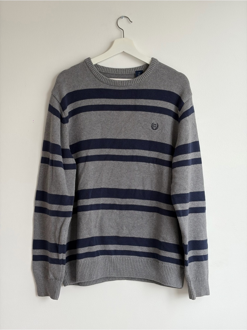 Vintage Chaps Grey Striped Oversized Crewneck Sweater